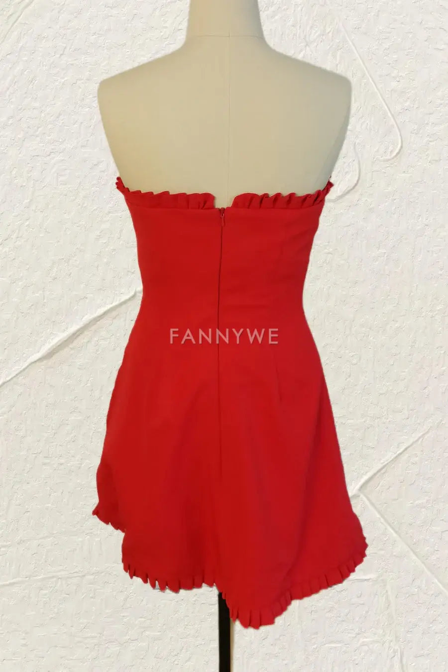 FannyWe Simple Red Strapless Ruffles Sheath/Column Sleeveless Homecoming Dress formal wear dresses
